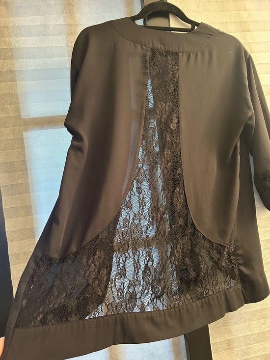 Warehouse Black Satin Robe with Lace Inset - Picture 7 of 7